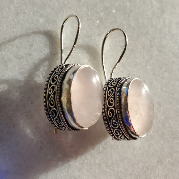 New Rose Quartz 925 Silver Earrings. - Picture 8 of 16